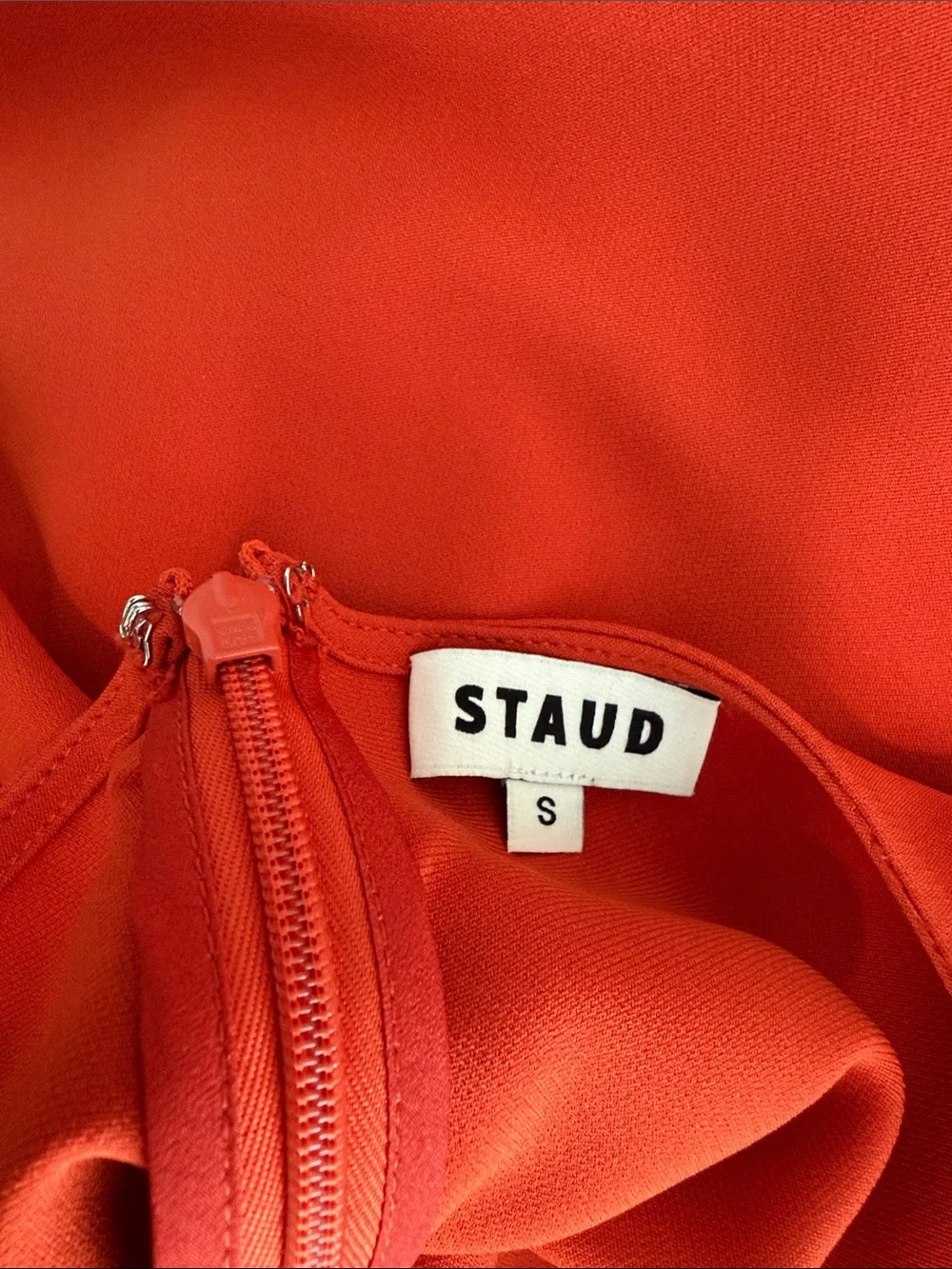 STAUD Bold Orange Maxi Dress with Subtle Draping